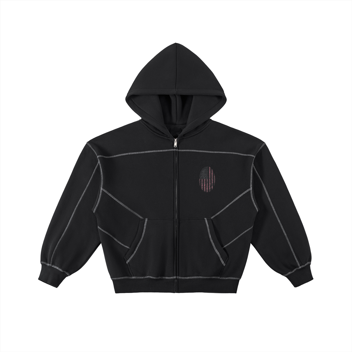 "Leave a Mark" Contrast-Stitched Boxy Fleece Zip Hoodie ODMPOD