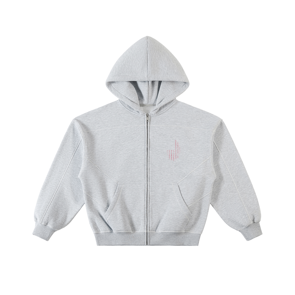 "Leave a Mark" Contrast-Stitched Boxy Fleece Zip Hoodie ODMPOD