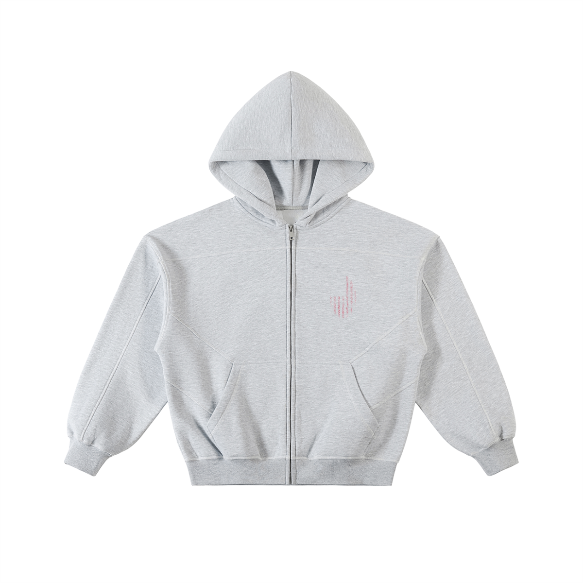 "Leave a Mark" Contrast-Stitched Boxy Fleece Zip Hoodie ODMPOD
