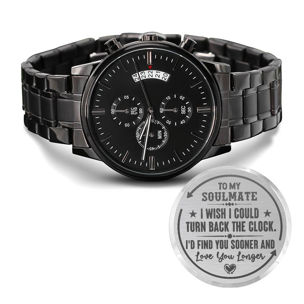 To My Soulmate Turn Back the Clock (Charcoal Black) – Men's Watch - Teedubb Xsclusive