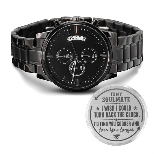 To My Soulmate Turn Back the Clock (Charcoal Black) – Men's Watch - Teedubb Xsclusive