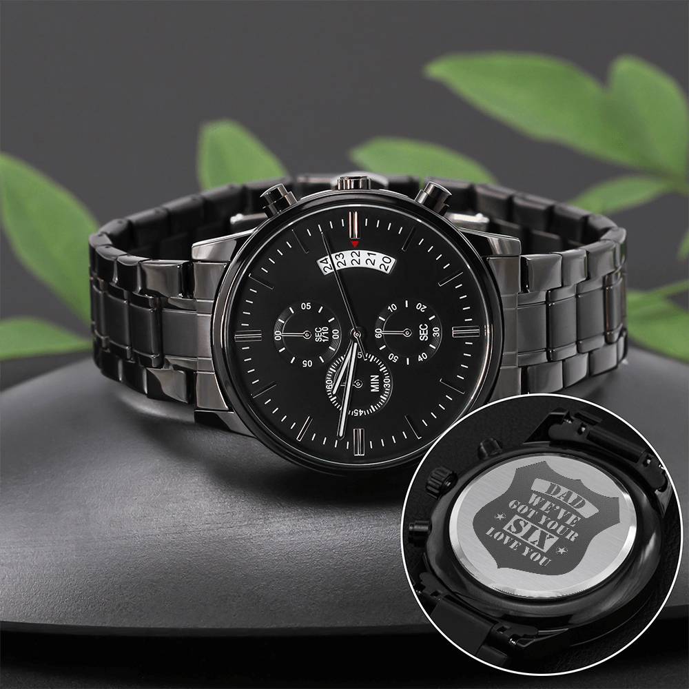 Engraved Watch We've Got Your Six (Charcoal Black) – Men's Watch - Teedubb Xsclusive