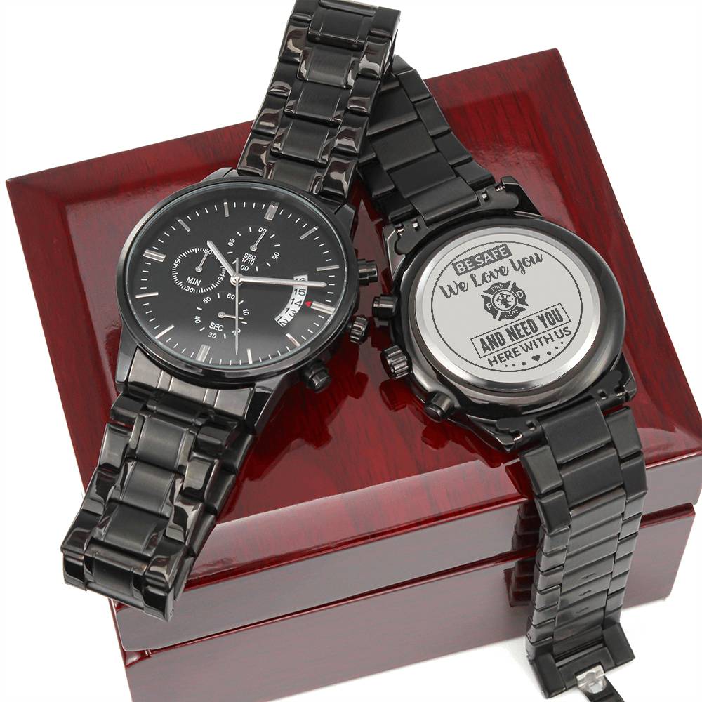 To My Firefighter Husband Need You Here With Us (Charcoal Black) – Men's Watch - Teedubb Xsclusive