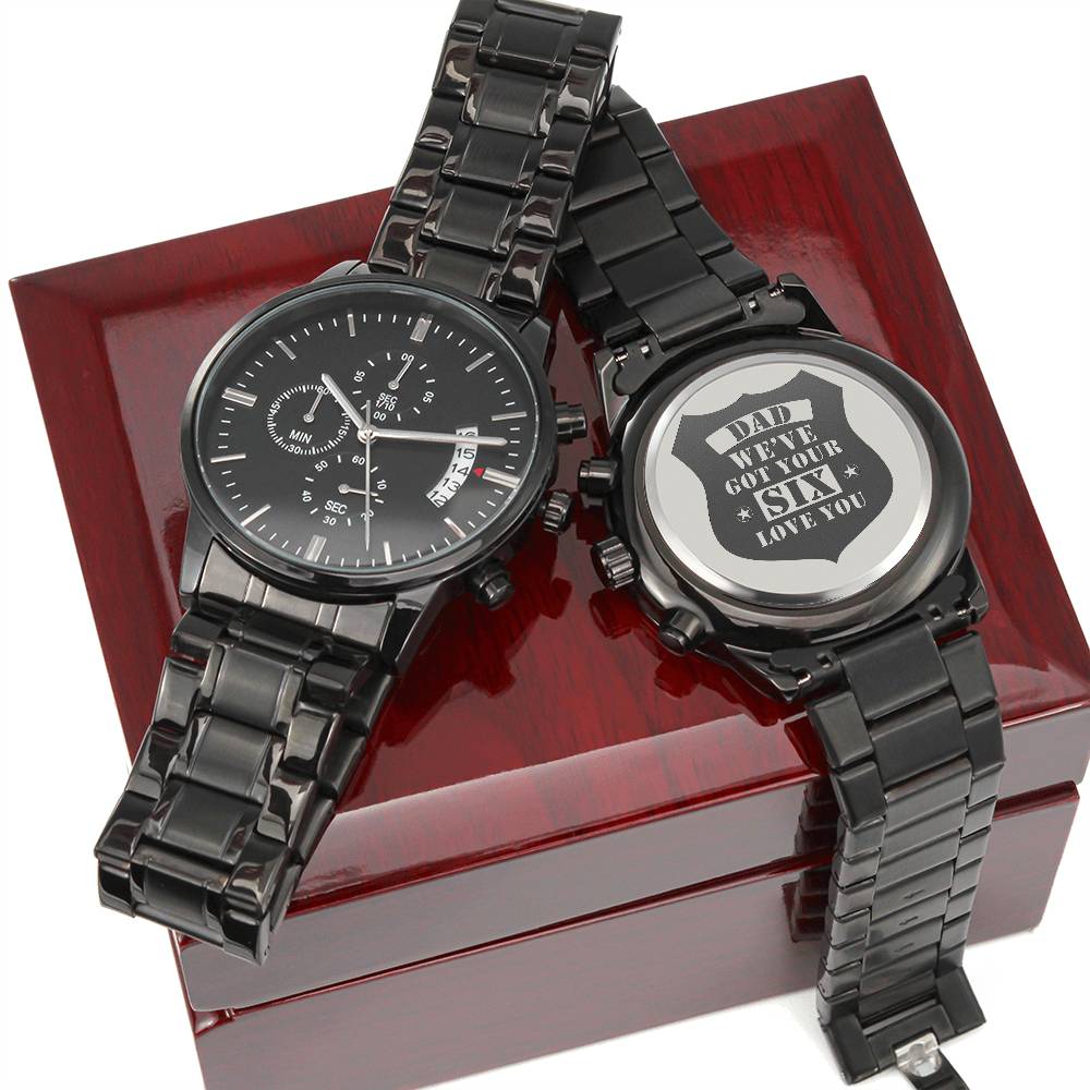 Engraved Watch We've Got Your Six (Charcoal Black) – Men's Watch - Teedubb Xsclusive