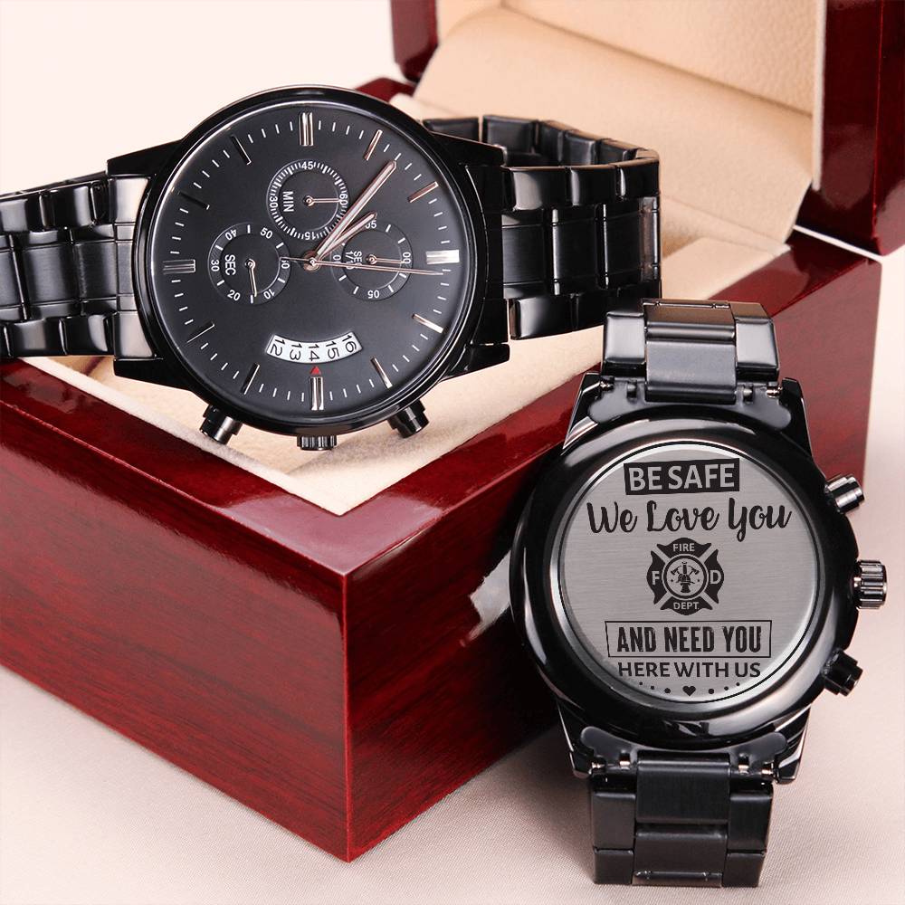 To My Firefighter Husband Need You Here With Us (Charcoal Black) – Men's Watch - Teedubb Xsclusive