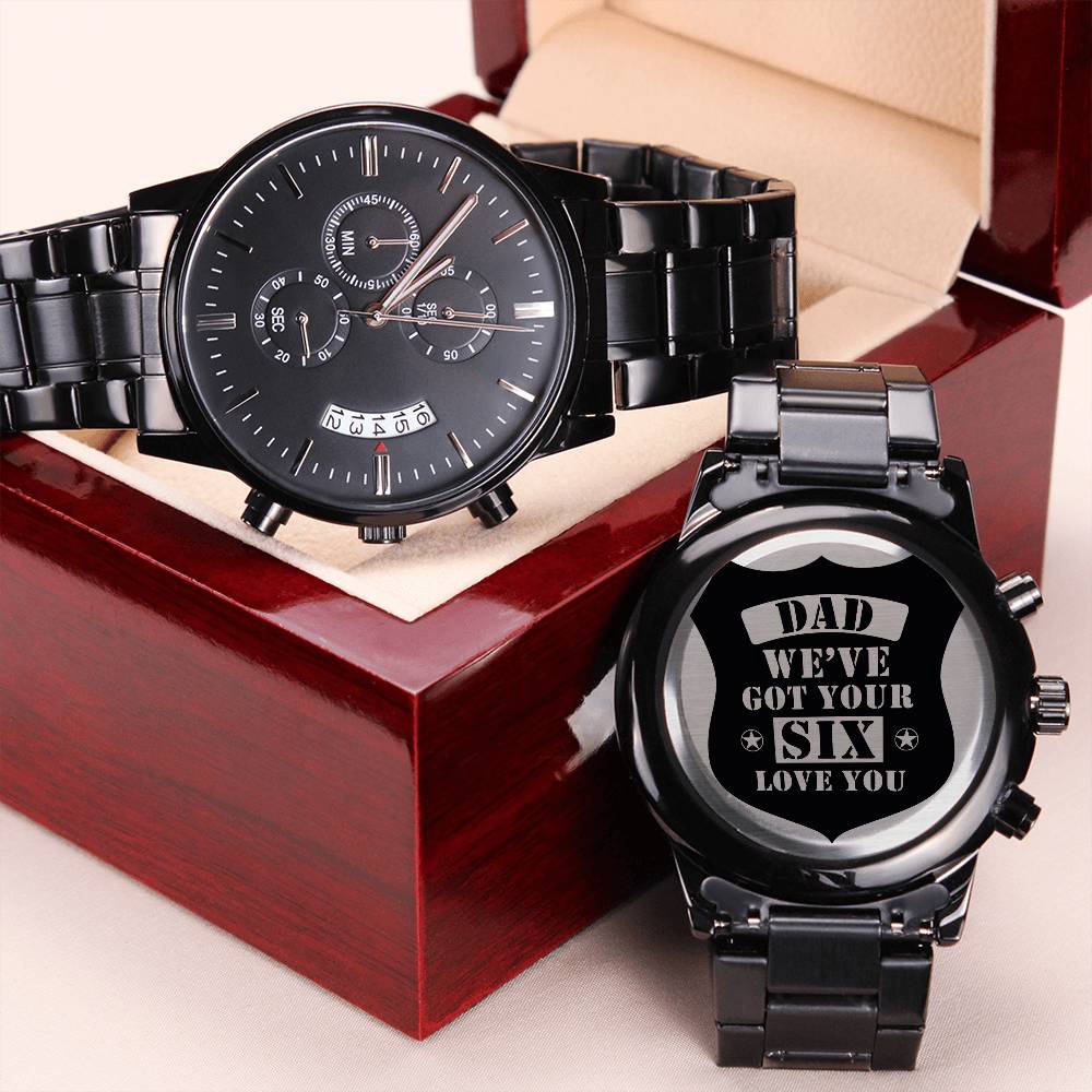 Engraved Watch We've Got Your Six (Charcoal Black) – Men's Watch - Teedubb Xsclusive
