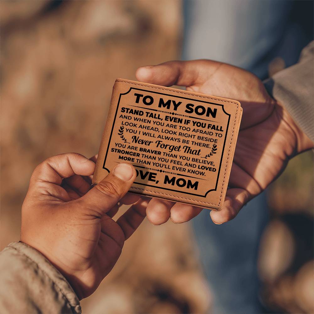 To My Son Stand Tall (Black) – Leather Wallet - Teedubb Xsclusive