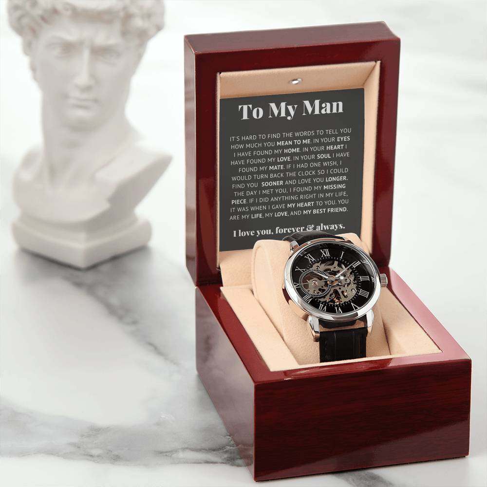 To My Man Life, Love, Best Friend – Luxury Openwork Watch - Teedubb Xsclusive