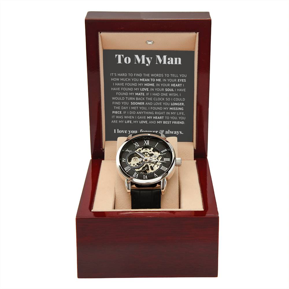 To My Man Life, Love, Best Friend – Luxury Openwork Watch - Teedubb Xsclusive