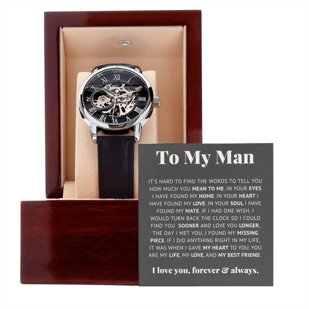 To My Man Life, Love, Best Friend – Luxury Openwork Watch - Teedubb Xsclusive