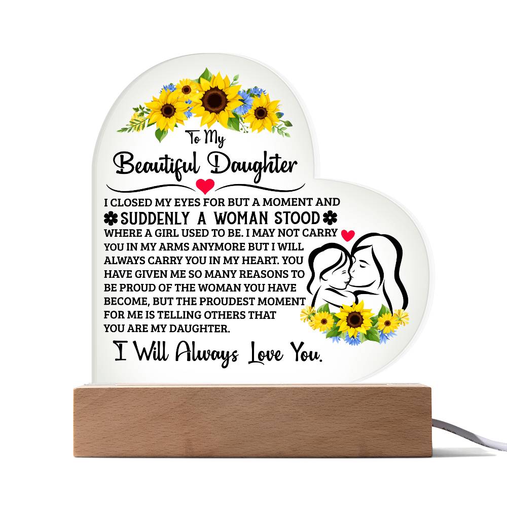 To My Daughter Proud – Acrylic Heart Plaque - Teedubb Xsclusive
