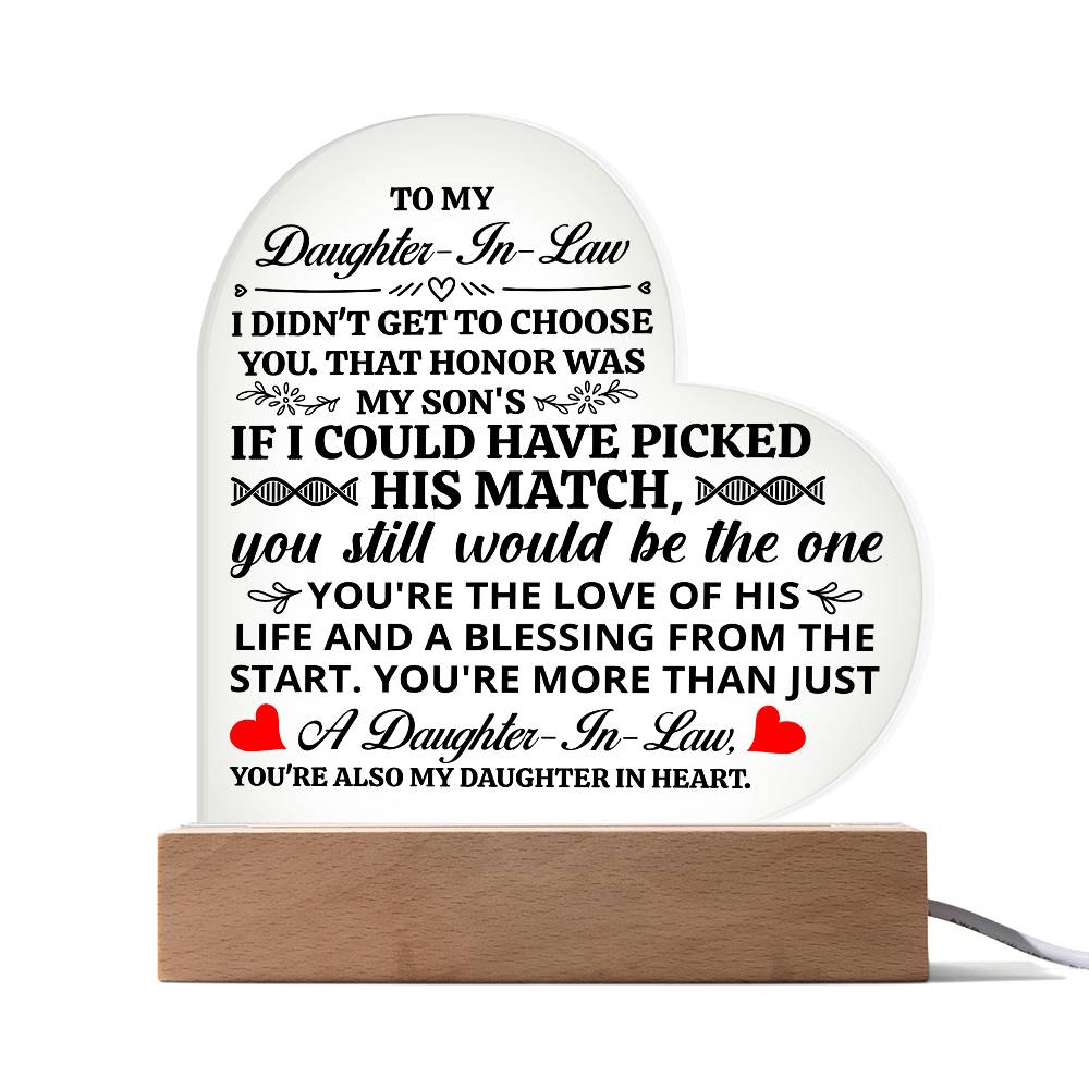 To My Daughter-in-Law Honor – Acrylic Heart Plaque - Teedubb Xsclusive