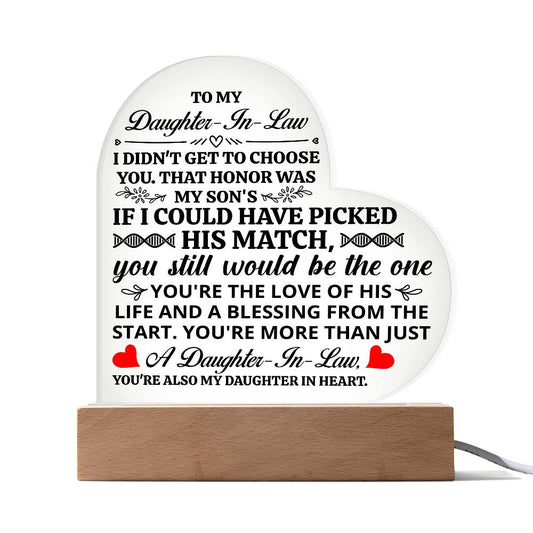 To My Daughter-in-Law Honor – Acrylic Heart Plaque - Teedubb Xsclusive