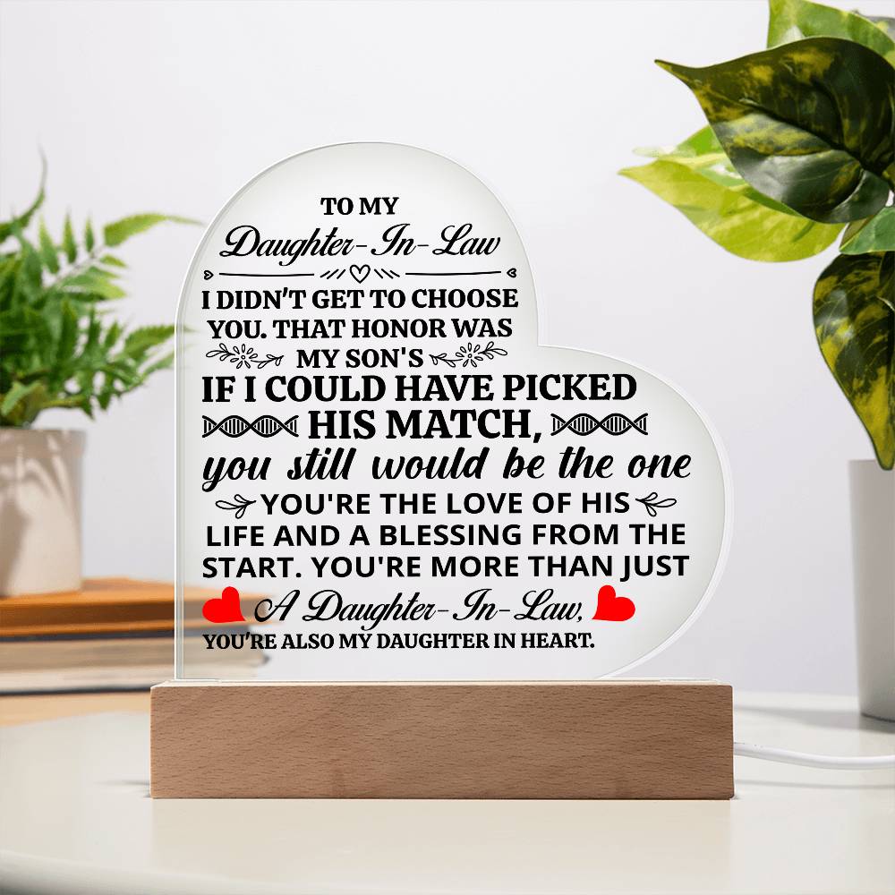 To My Daughter-in-Law Honor – Acrylic Heart Plaque - Teedubb Xsclusive