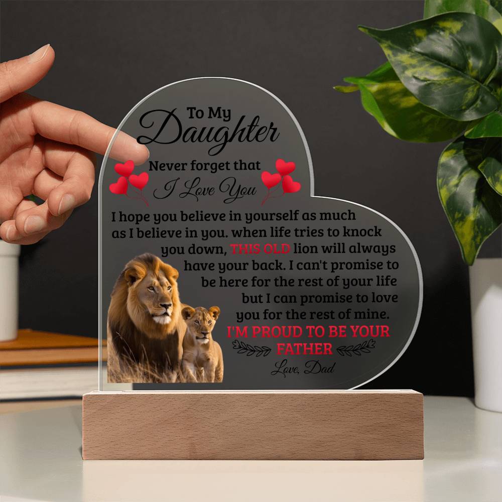 To My Daughter Old Lion – Acrylic Heart Plaque - Teedubb Xsclusive