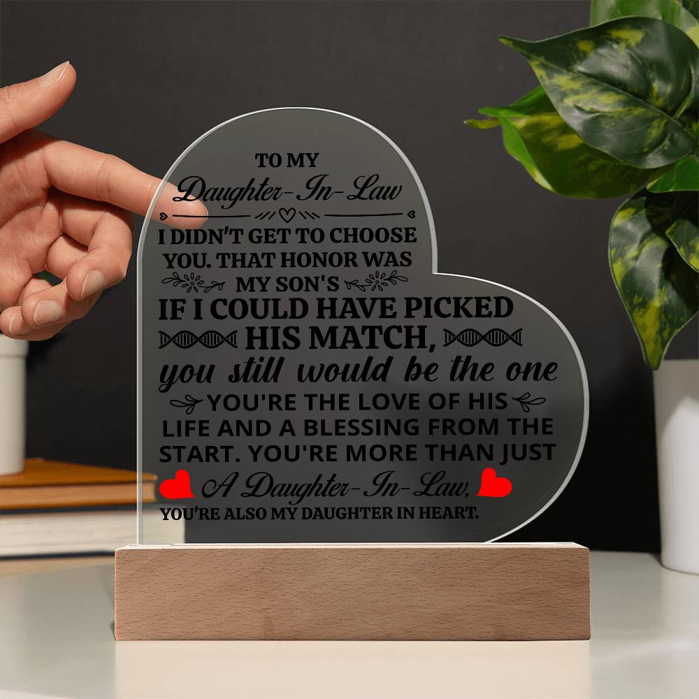 To My Daughter-in-Law Honor – Acrylic Heart Plaque - Teedubb Xsclusive