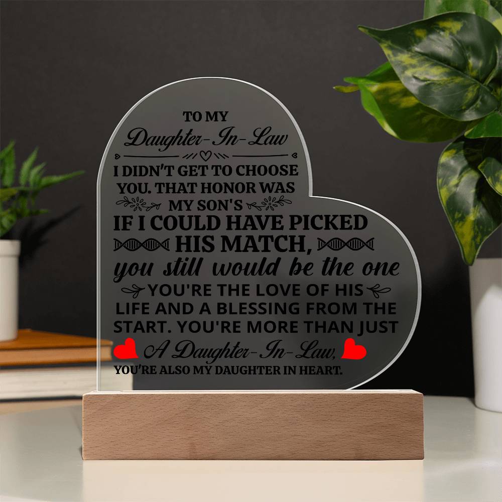 To My Daughter-in-Law Honor – Acrylic Heart Plaque - Teedubb Xsclusive