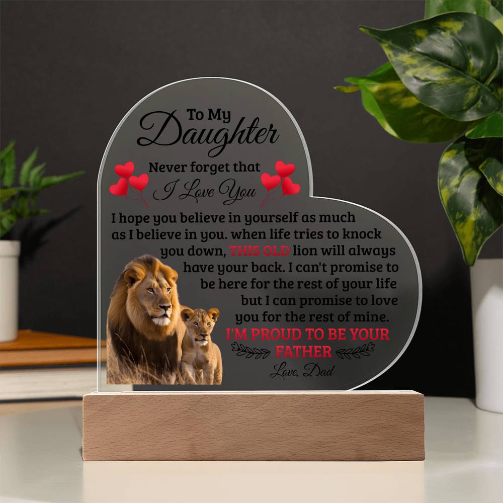 To My Daughter Old Lion – Acrylic Heart Plaque - Teedubb Xsclusive