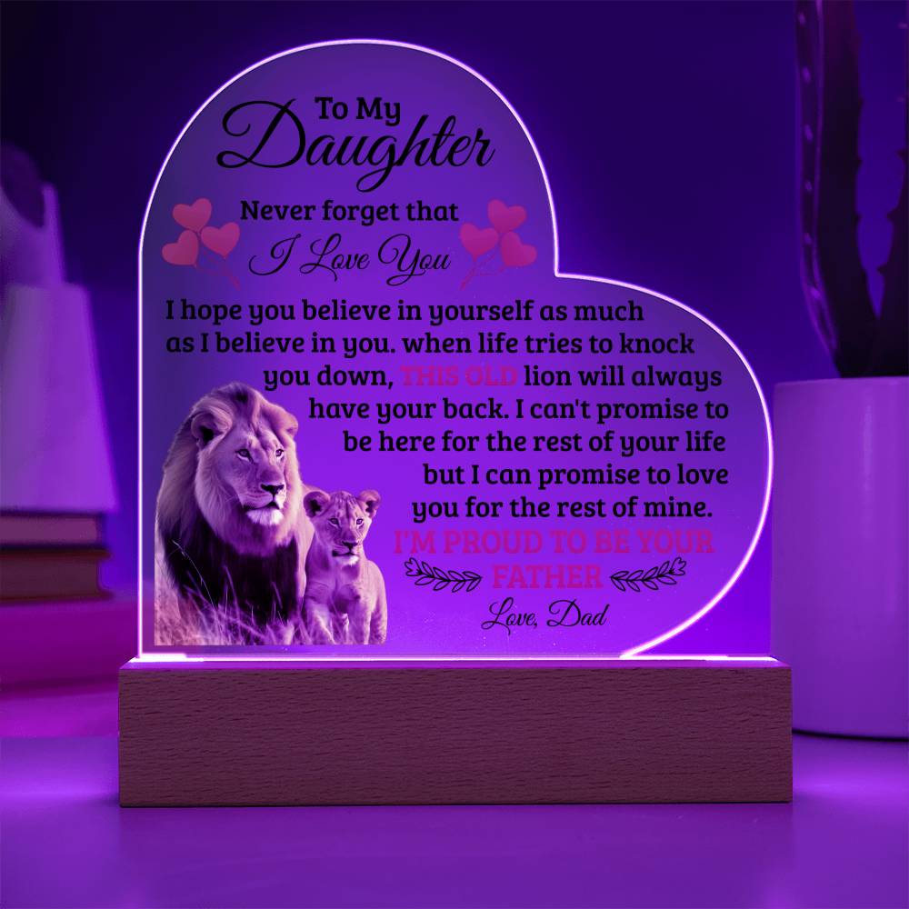 To My Daughter Old Lion – Acrylic Heart Plaque - Teedubb Xsclusive