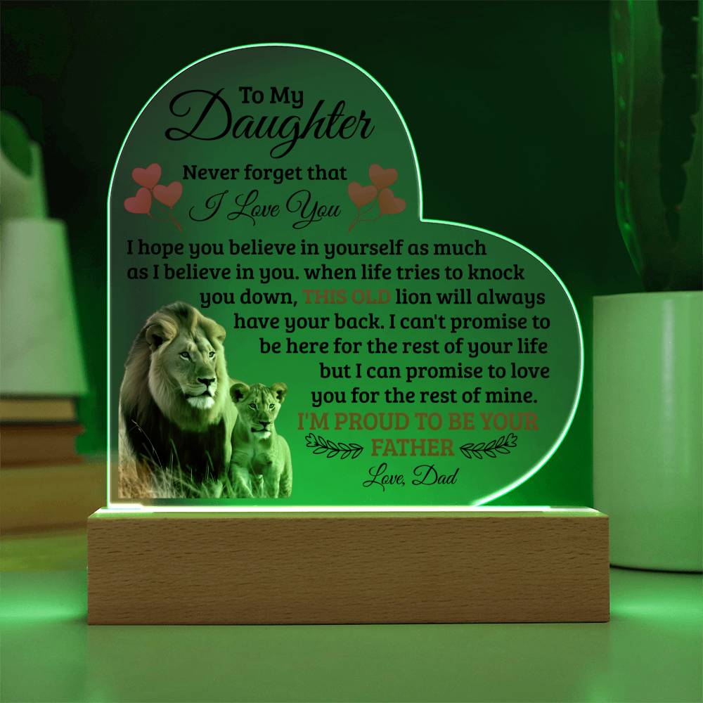 To My Daughter Old Lion – Acrylic Heart Plaque - Teedubb Xsclusive