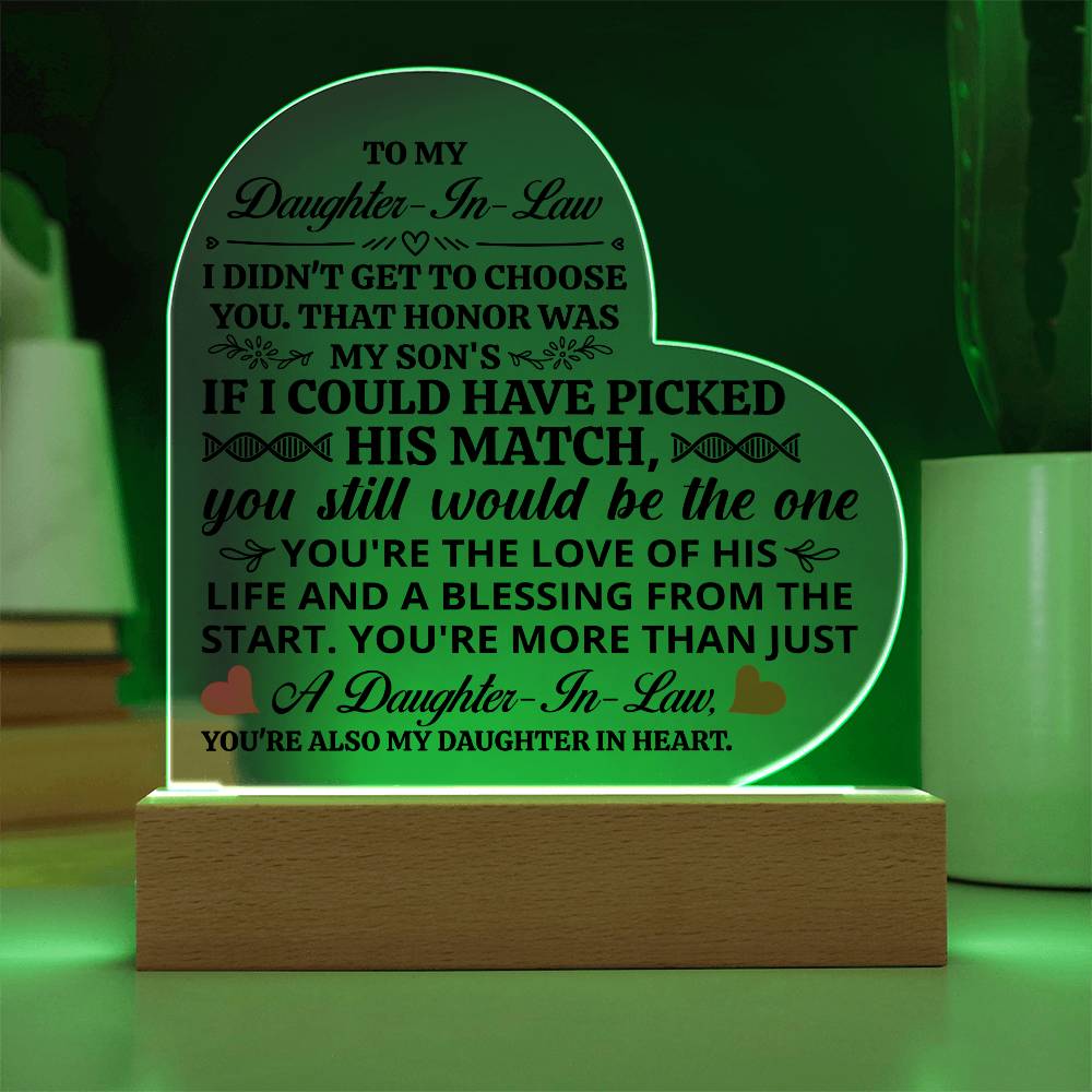 To My Daughter-in-Law Honor – Acrylic Heart Plaque - Teedubb Xsclusive