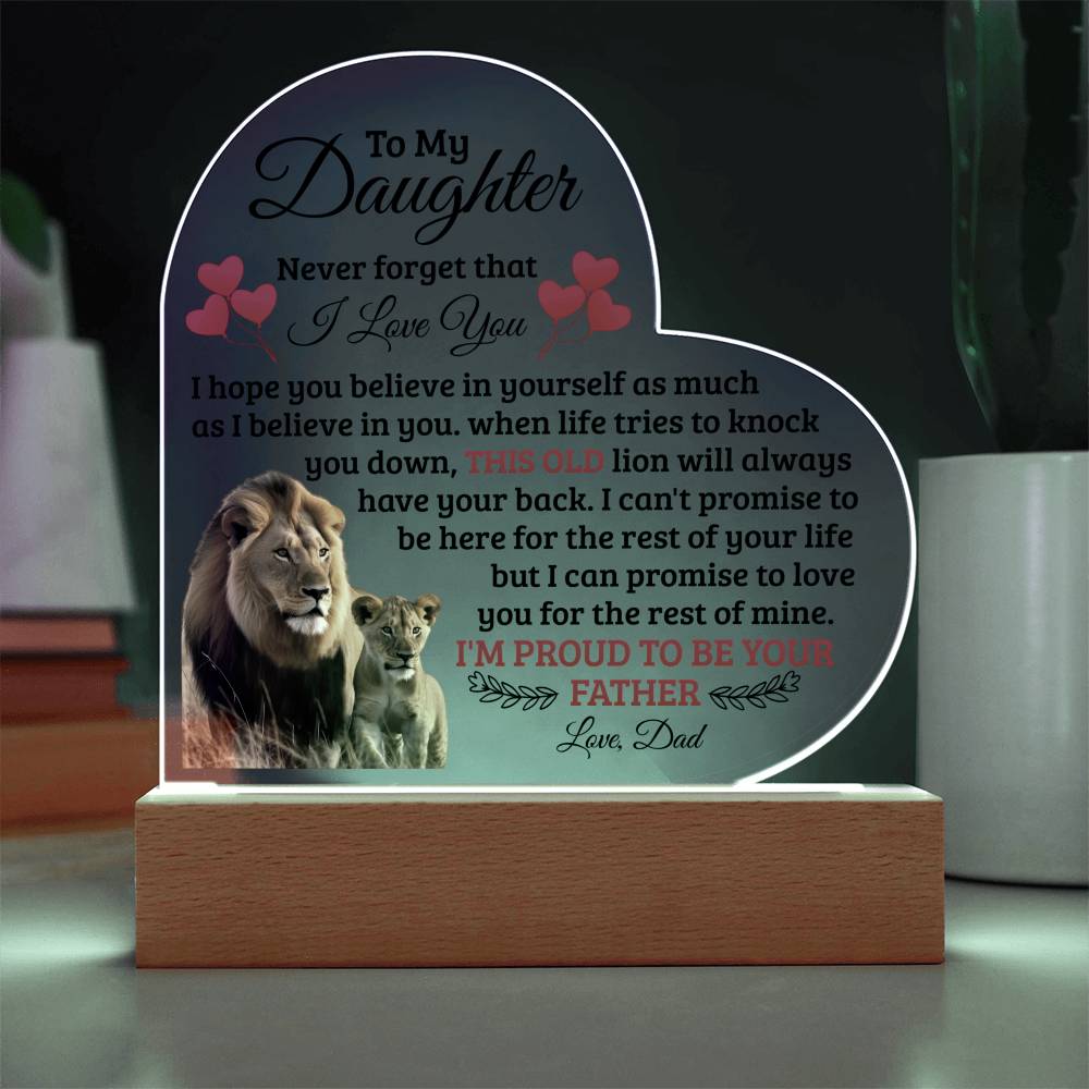 To My Daughter Old Lion – Acrylic Heart Plaque - Teedubb Xsclusive
