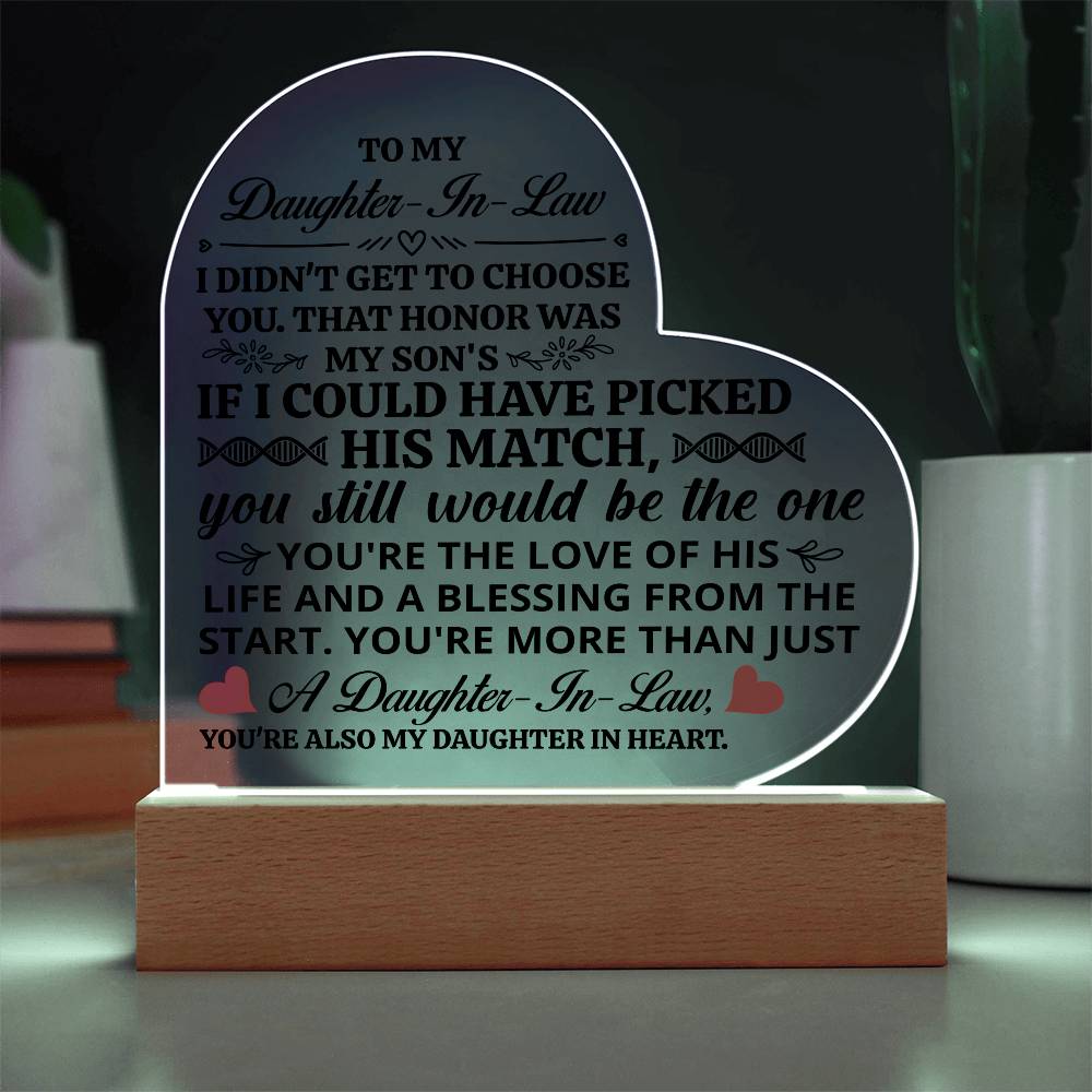 To My Daughter-in-Law Honor – Acrylic Heart Plaque - Teedubb Xsclusive