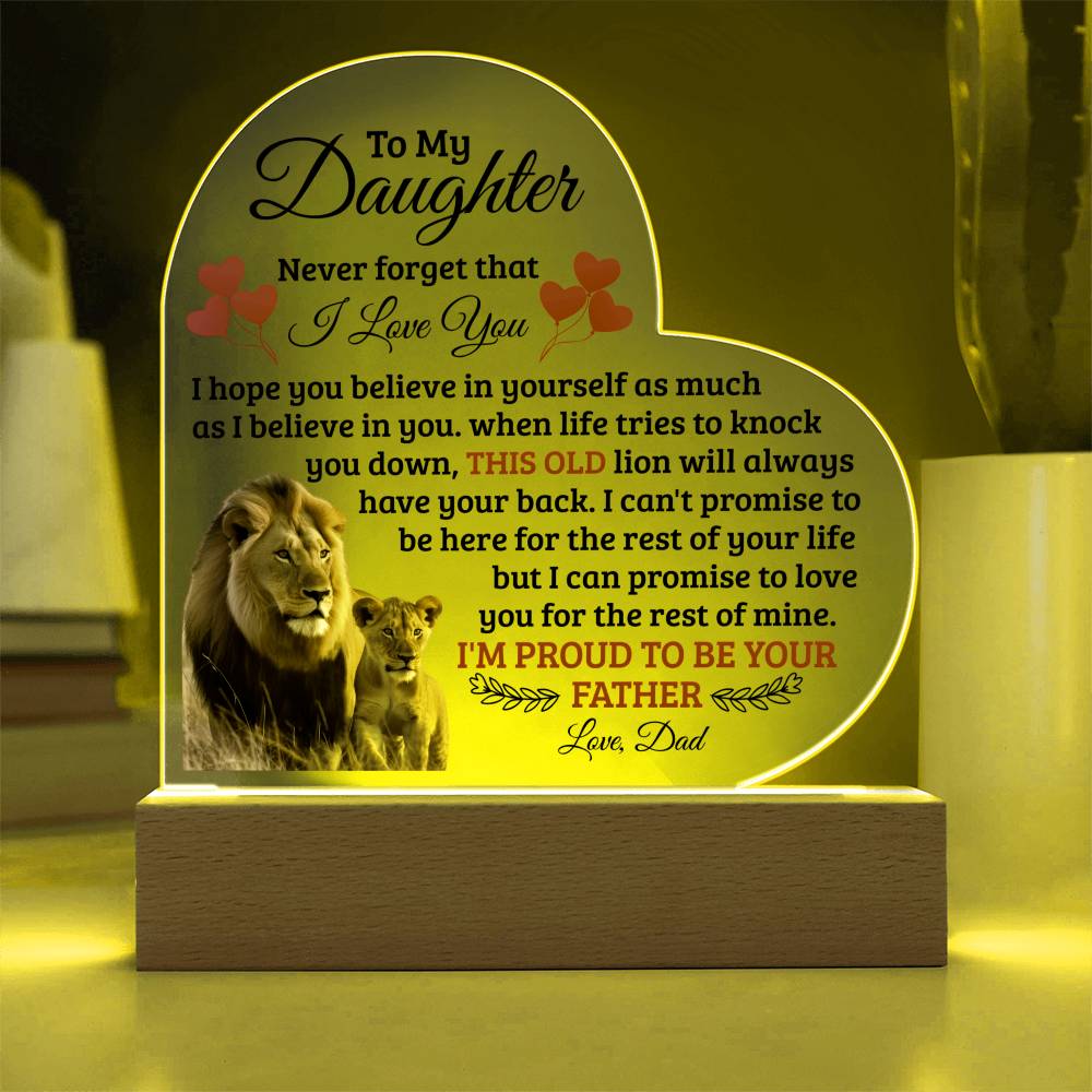 To My Daughter Old Lion – Acrylic Heart Plaque - Teedubb Xsclusive