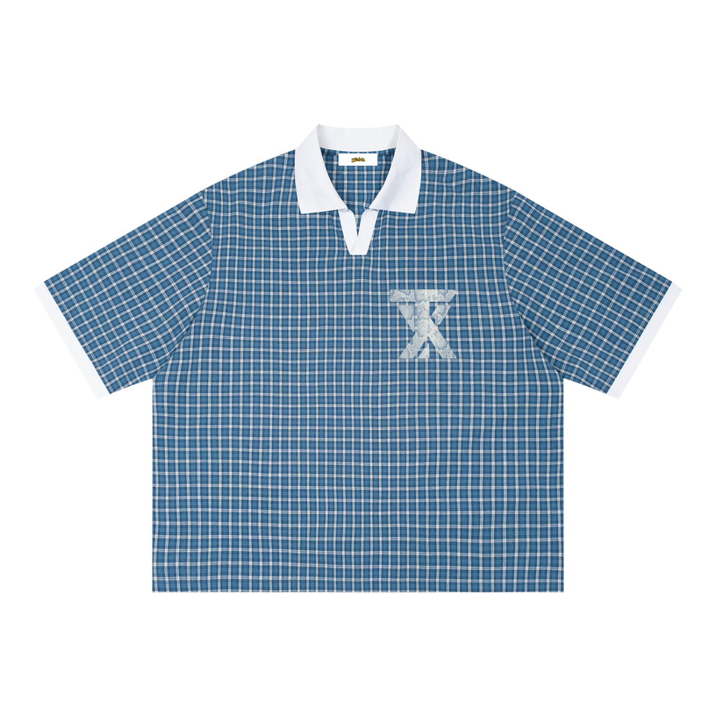 Unisex Boxy Plaid Color Block Polo Shirt ODMPOD