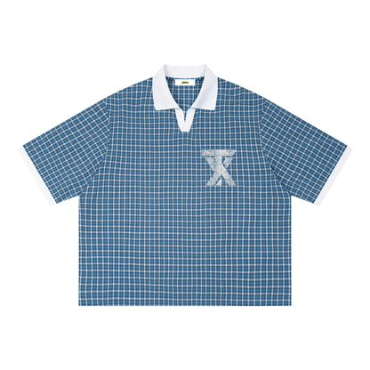 Unisex Boxy Plaid Color Block Polo Shirt ODMPOD