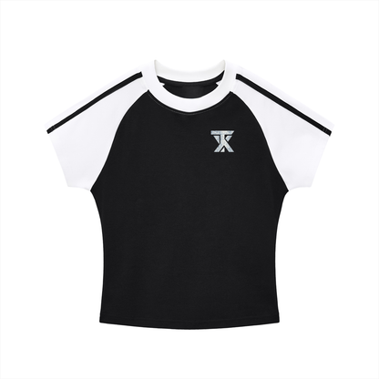 Contrast Stripes Bodycon Raglan  Sleeve T-Shirt ODMPOD
